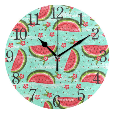 

Wall Clock Arabic Numerals Design Watermelon And Flowers Round