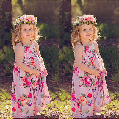 

Lovely Girls Flower Print Princess Dress Sleeveless Kids Casual Dress Sundress