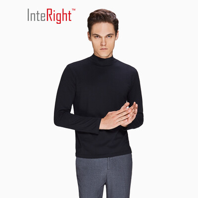 

INTERIGHT Mens Soft Bamboo Cotton Half Turtleneck Joker Long Sleeve T-Shirt Black