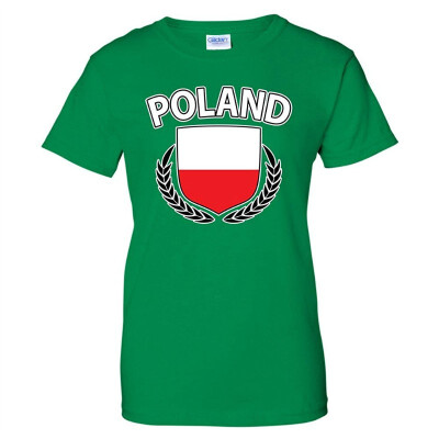 

Poland Flag Crest Olive Wreath Laurel Polish Pride Womens T-Shirt