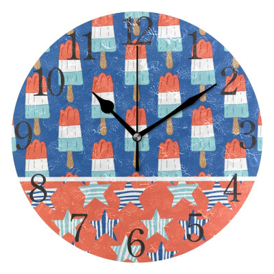 

Wall Clock Arabic Numerals Design Ice Cream And Stars Pattern Round