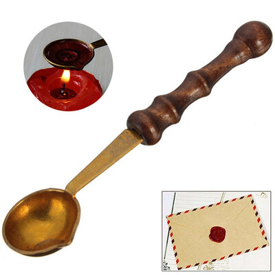 

2pcs vintage stamp sealing wax spoon with wooden handle DIY craft spoons for Wax seal wedding invitations Envelope gifts