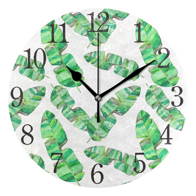 

Wall Clock Arabic Numerals Design Tropical Banana Leaves Round