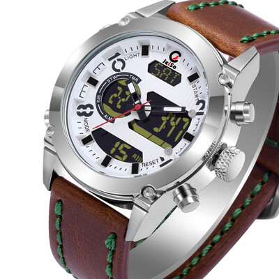 

Quartz watch LCD three display double movement belt multi-function sports authentic waterproof alloy watch