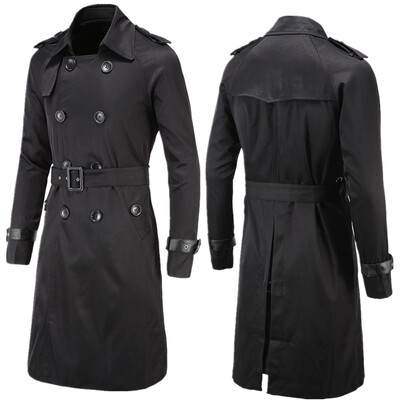 

AOWOF2018 spring boutique Europe&the United States long slim double-breasted windbreaker mens jacket D019