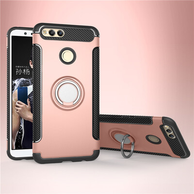 

Fecoprior Back Cover For Huawei Honor 7X Honor7X Case Car Holder Stand Hard PC Silicon Ring Suction Bracket Celulars