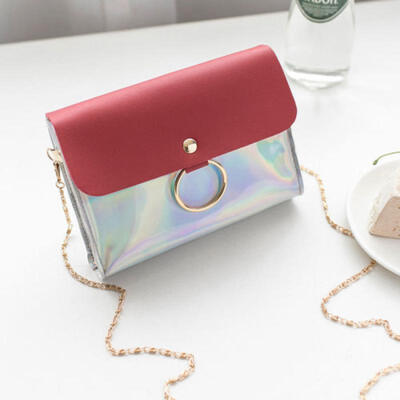 

Women PVC Mini Chain Bag Laser Transparent Clear Tote Shoulder Crossbody Handbag