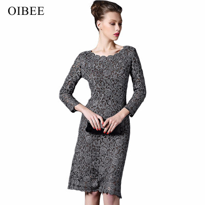 

OIBEE2018 autumn new womens knit large size embroidered lace long-sleeved dress bag hip long skirt