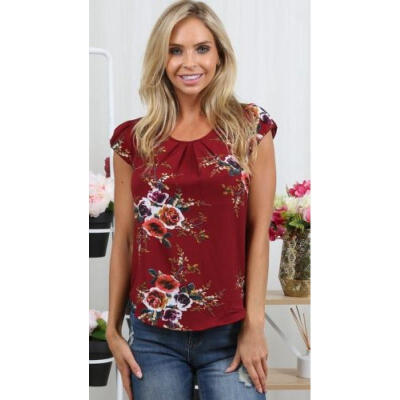 

Summer Women Blouse Floral Short Sleeve Lady Chiffon Loose Casual T-shirt Tops