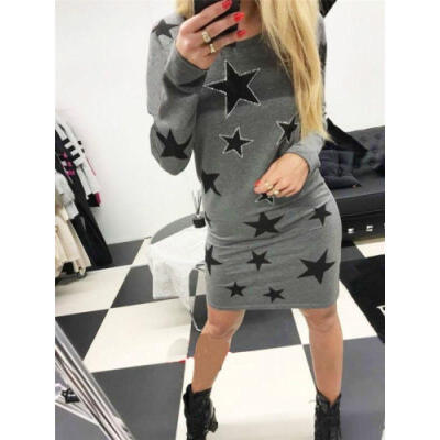 

Womens Sexy Long Seleeve Star Bodycon Dress Ladies Evening Party Mini Dress