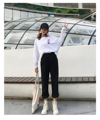 

2018 loose wide-leg apricot trousers thickened with velvety jeans womens high-waisted autumn&winter