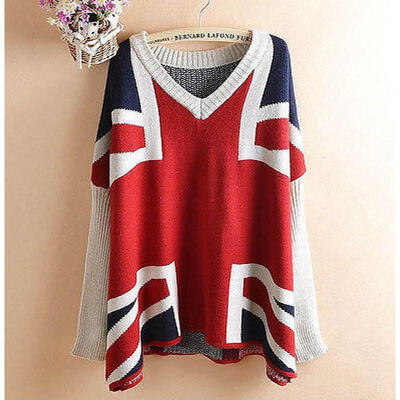 

New Casual Womens V-Neck Knitwear Jumper Pullover Loose Sweater Coat Tops