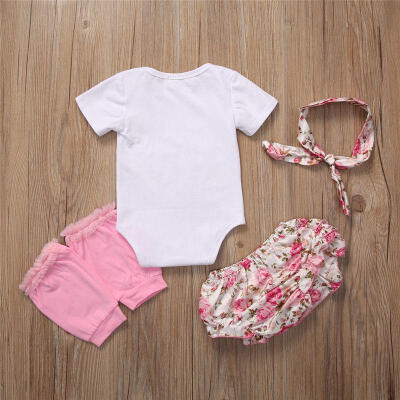 

4PCS Newborn Baby Girl Romper Floral Shorts DressLeg Warmer Headband Outfit g