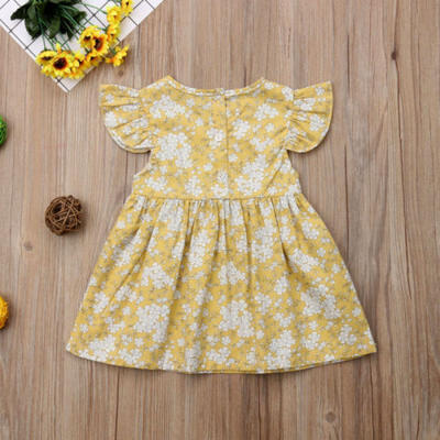 

UK Stock Newborn Baby Girl Fly Sleeve Skater Dress Kid Floral Summer Party Dress