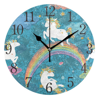 

Wall Clock Cute Baby Unicorns Round Wall Clock Arabic Numerals Design