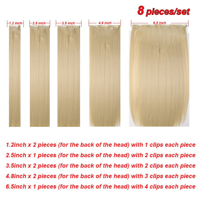 

8 PcsSet Fashion Long Curly Wavy Straight Clip In Hair Extension Sexy Heat Resistant Party Hair Natural Synthetic hair for Women