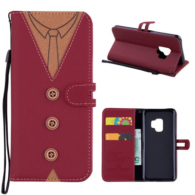 

MOONCASE Samsung Galaxy S9 stitching embossed mens leather case - red