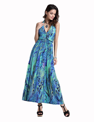 

Buenos Ninos Wome V-neck Hang A Neck Dress Accept Waist Bohemia Maxi Dress