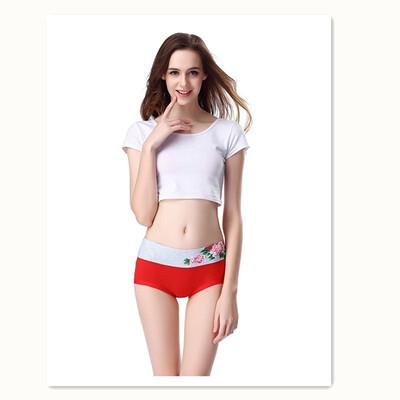 

Womens 3D printed mid-waist cotton breathable stretch triangle briefs 4 pieces