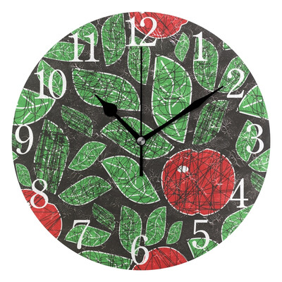 

Wall Clock Arabic Numerals Design Apples And Leaves Round