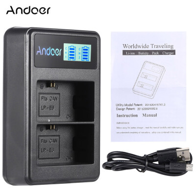 

Andoer LP-E6 Rechargeable LED Display Li-ion Battery Charger Pack 2-Slot USB Cable Kit for Canon EOS 6D 7D 70D 60D 5D Mark III