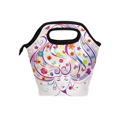 

Lunch Bag Colorful Hair Tote Travel Picnic Insulated Handbags Portable Zipper Lunch Bag Box