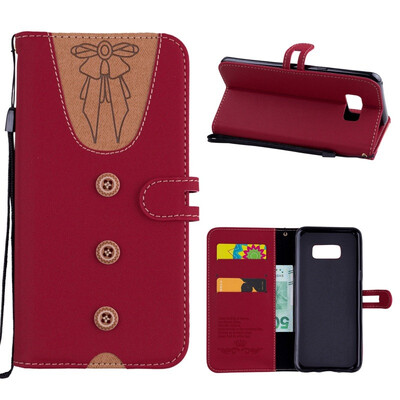 

MOONCASE Samsung Galaxy S8 stitching embossed womens leather case - red