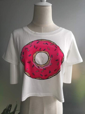 

Free Shipping Newest Fashion Summer Style T-shirt Short Woman Food Donuts Printed Cute Short Sleeve Casual Mini Women Tops