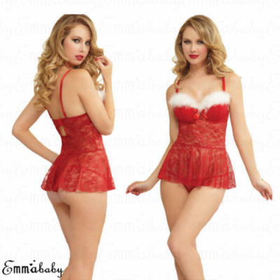 

Christmas Underwear Women Sexy Lingerie Red Babydoll Dress Sleepwear Costume New