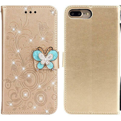 

MOONCASE Apple iPhone 7 Plus8 Plus Butterfly Rhinestone Embossed Leather Case - Gold