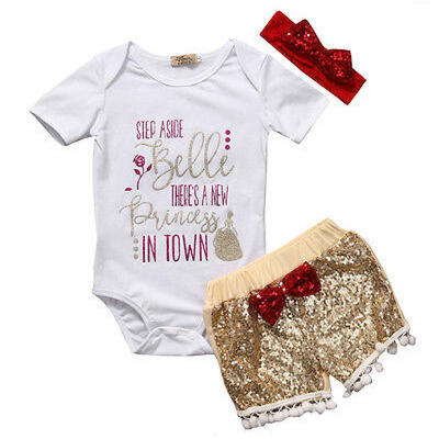 

3PCS Kids Baby Girls Boys Tops Romper Short Pants Headband Outfits Set Clothes