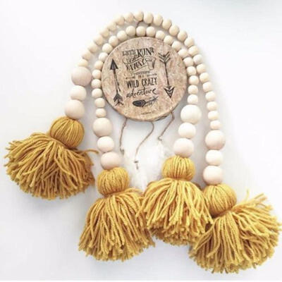 

Wooden Bead Handmade Baby Beaded Pendant Fringed Nursery Room Decor