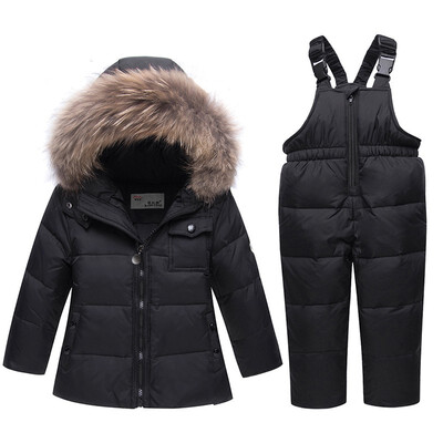 

parka real Fur hooded boy baby overalls girl winter down jacket warm kids coat children snowsuit snow clothes girls clothing Set