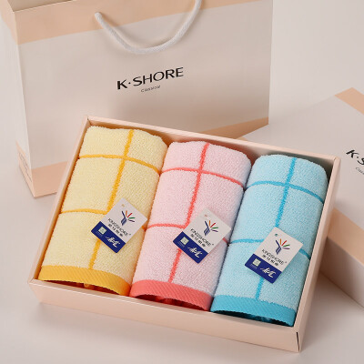 

【Jingdong Supermarket】 Gold cotton towel GA1136 red, yellow and blue color mix 3 soft soil absorbent towel gift box 70 * 33cm gift bag