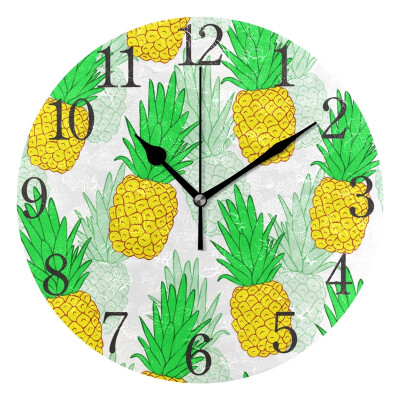 

Wall Clock Yellow Pineapple Round Wall Clock Arabic Numerals Design