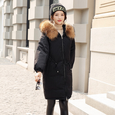 

A new loose raccoon fur white duck down coat for women with long down collar 2018 autumn&winter