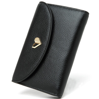 

PLOVER ladies wallet top layer cow leather heart-shaped buckle fashion lady simple new clutch bag P16201L060J black