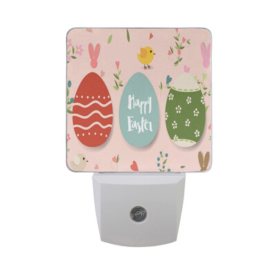 

ALAZA LED Night Light With Smart Dusk To Dawn SensorArt Easter Bunny And Eggs Flowers Plug In Night Light