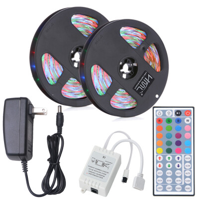 

HML 2pcs x 5M 24W Waterproof RGB 2835 300 LED Strip Light with IR 44 Keys Remote Control Adapter US Plug