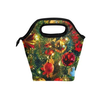 

Insulated Lunch Tote Bag Christmas Balls Travel Picnic Lunch Handbags Portable Zipper Lunch Bag Box