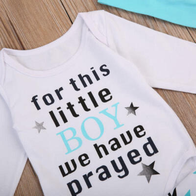 

3Pcs Newborn Infant Baby Boys Romper Bodysuit Long Pants Hat Outfits Clothes US
