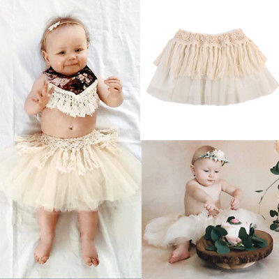 

Toddler Baby Girls Summer Lace Tulle Skirt Tutu Fringed Short Mini Dress Prop UK