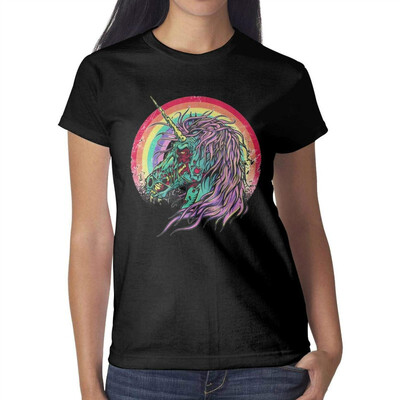 

Geometric Rainbow Unicorn Womens Black t Shirts Personalised Pretty Women Cotton Tshirts