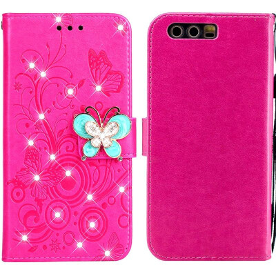 

MOONCASE Huawei Glory 9 Butterfly Rhinestone Embossed Leather Case - Red