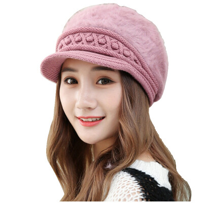 

MAXVIVI autumn&winter new solid color double plus velvet rabbit fur hat ladies wild Korean earmuffs warm knit hat wool hat MMZ843058 purple