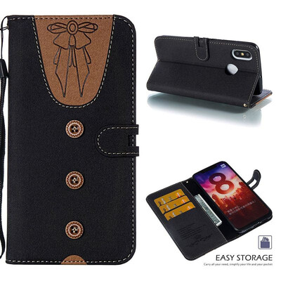 

MOONCASE Millet Mi 8 stitching embossed womens leather case - black