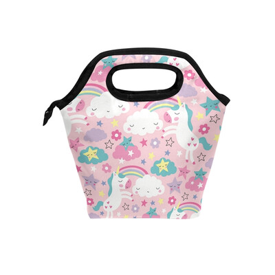 

Lunch Bag Tote Bag Rainbow White Unicorn Travel Picnic Organizer Lunch Holder Handbags Lunch Bag Box for Office