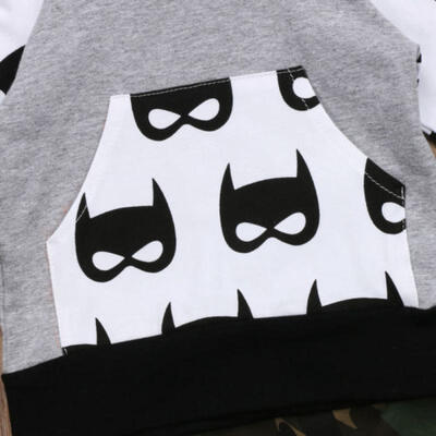 

2Pcs Toddler Baby Kids Boy Hooded Tops Camo Pants Batman Outfit Set Clothes 0-5Y