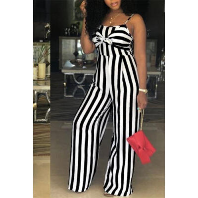 

Women Lady Strap Stripe Romper Jumpsuit Sleeveless Bodysuit Pant Clubwear Outfit