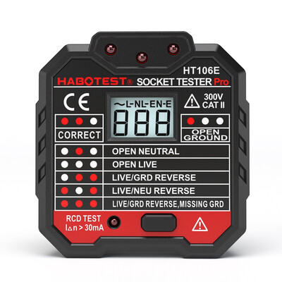 

HABOTESE Advanced GFCI Electric Socket Tester Automatic Neutral Live Earth Wire Testing Circuit Polarity Detector Wall Plug Breake